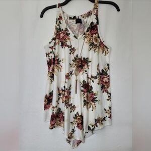 FIRST LOVE Women's Sleeveless Floral Top with Detachable Necklace Size 1X